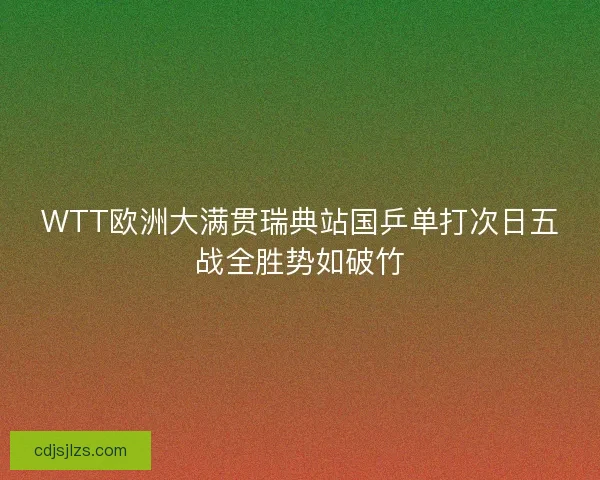 WTT欧洲大满贯瑞典站国乒单打次日五战全胜势如破竹