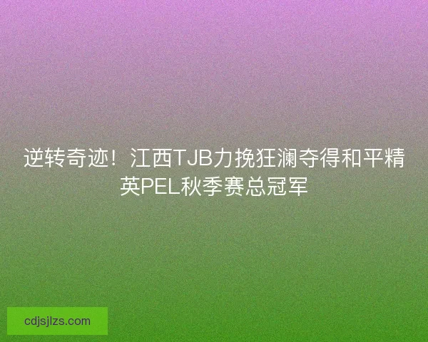逆转奇迹！江西TJB力挽狂澜夺得和平精英PEL秋季赛总冠军